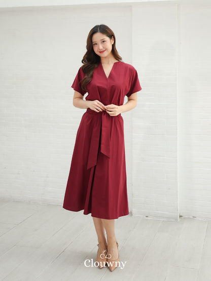 Cava Obi Kimono V-Dress - Maroon