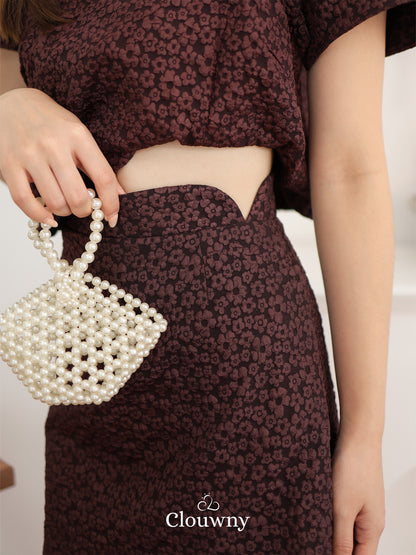 Keyta Ruffle Qipao Set - Wine