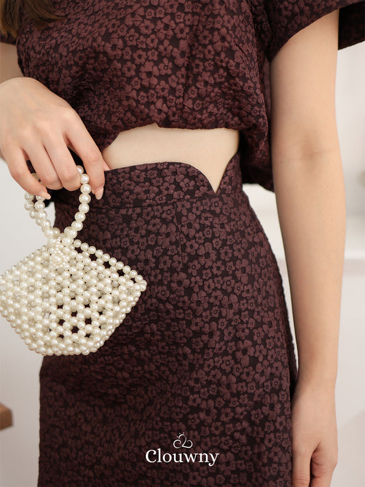 Keyta Ruffle Qipao Set - Wine