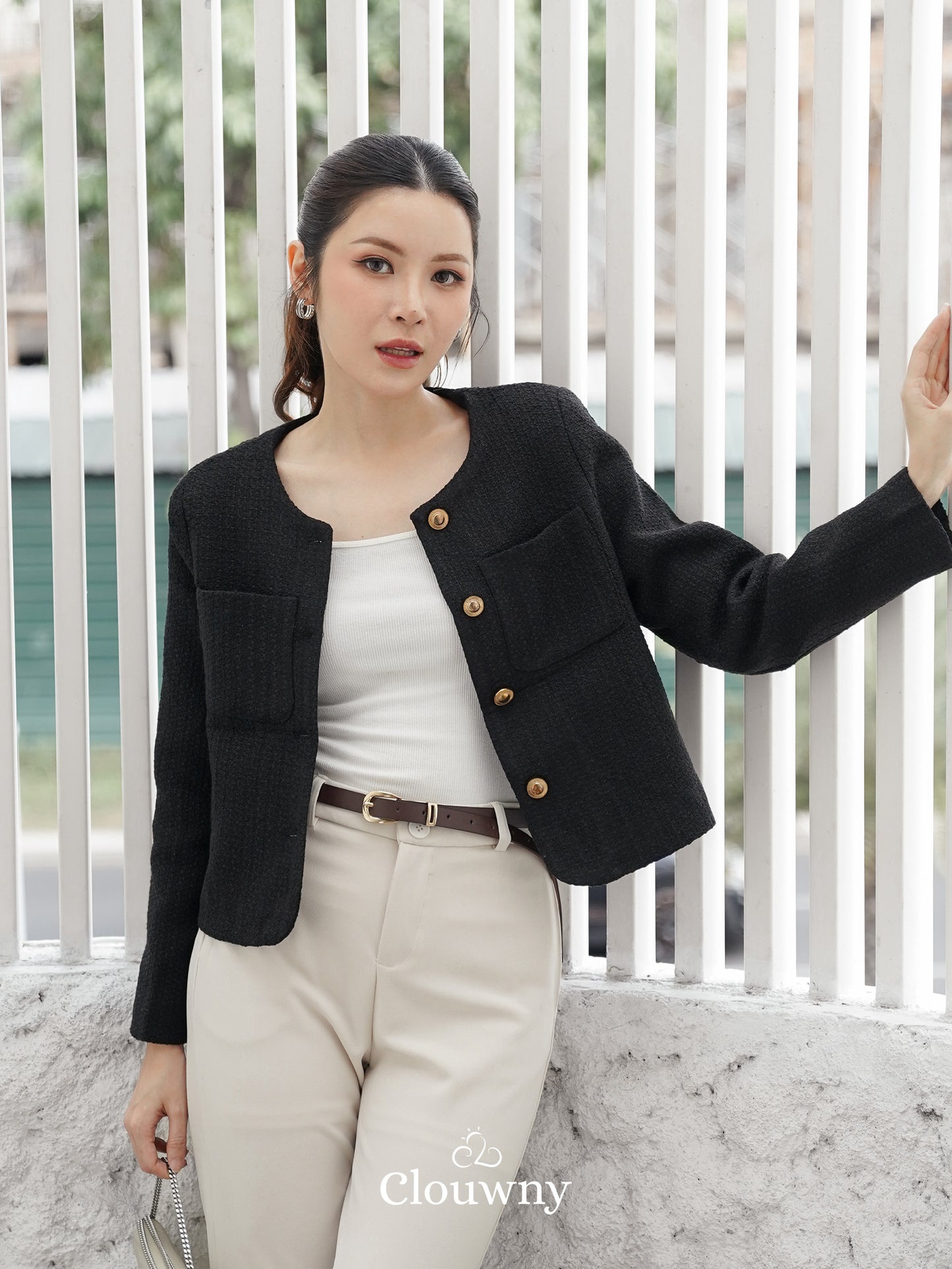 Davia Tweed Blazer - Black