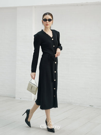 Melita Button Belt Dress - Black