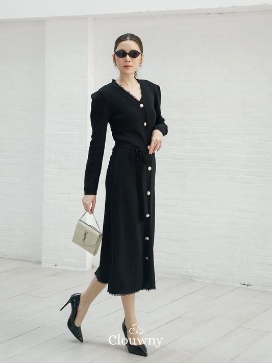 Melita Button Belt Dress - Black