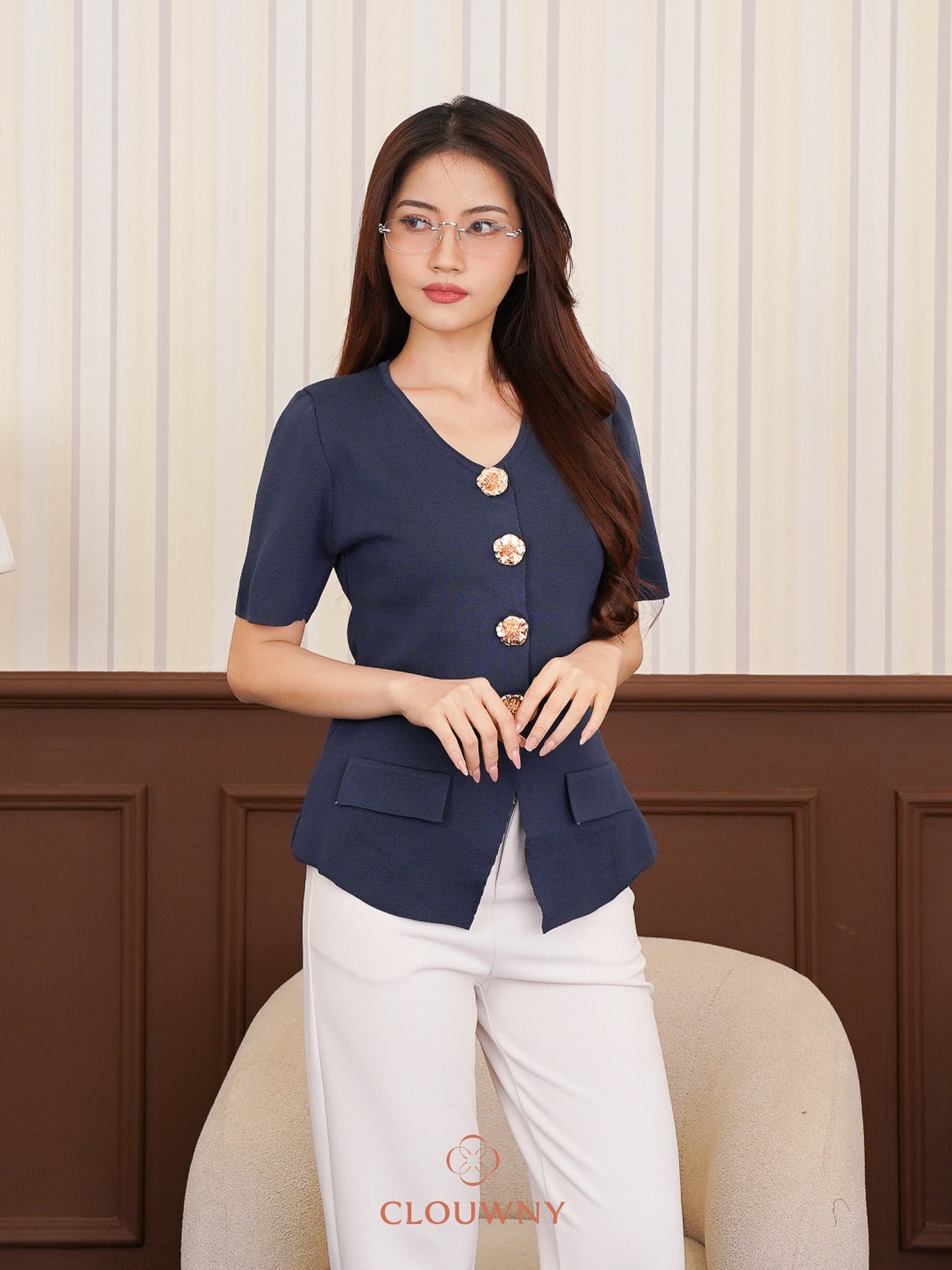 Valencia Peplum Button Top - Blue