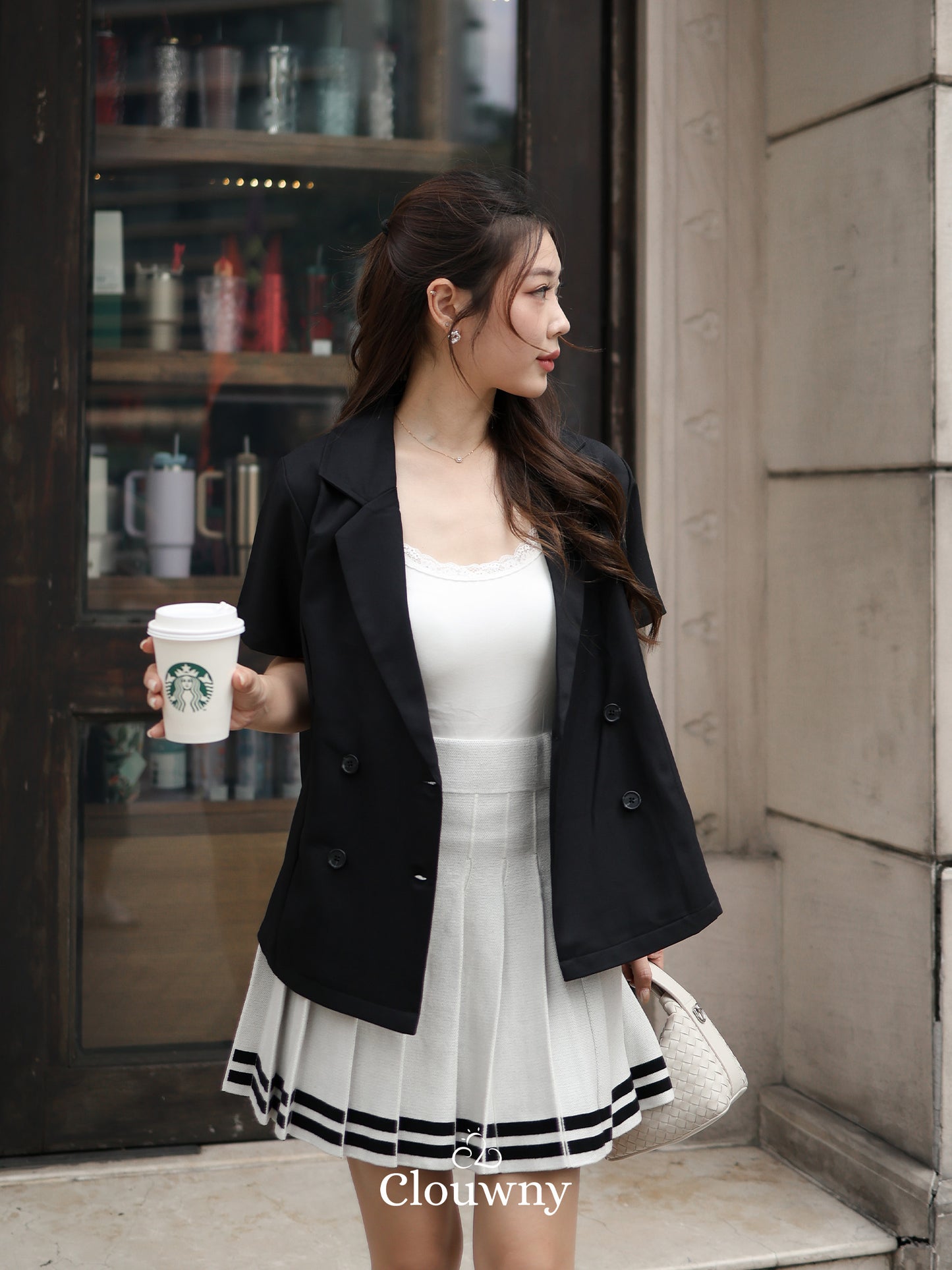 Alverina Button Semi Blazer - Black