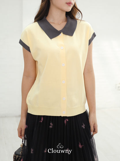 Dava Collar Knit Top - Yellow