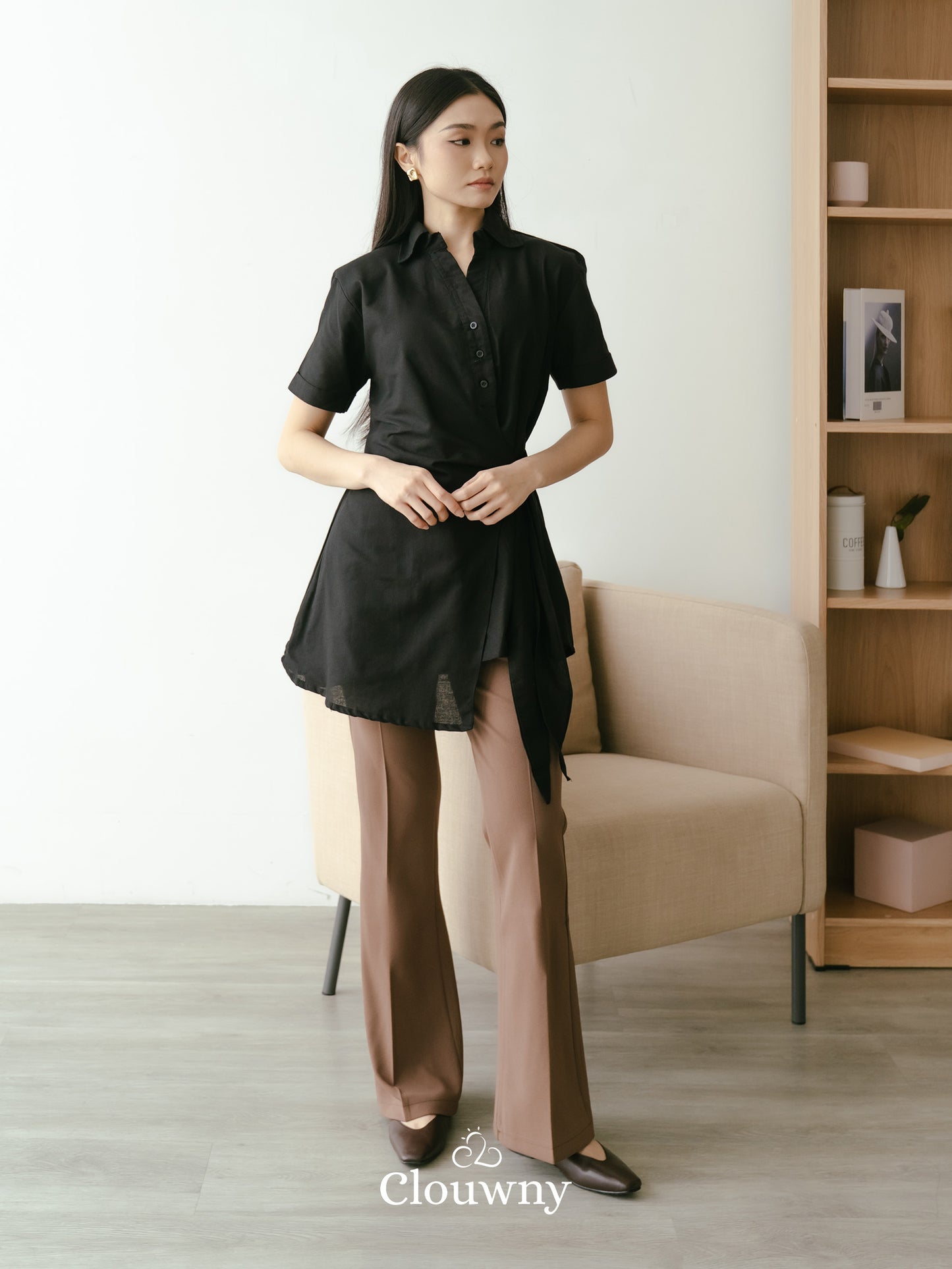 Janela Lace Button Top - Black