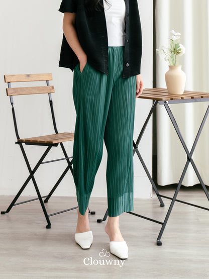 June Basic Pleats Pants - Emerald Green