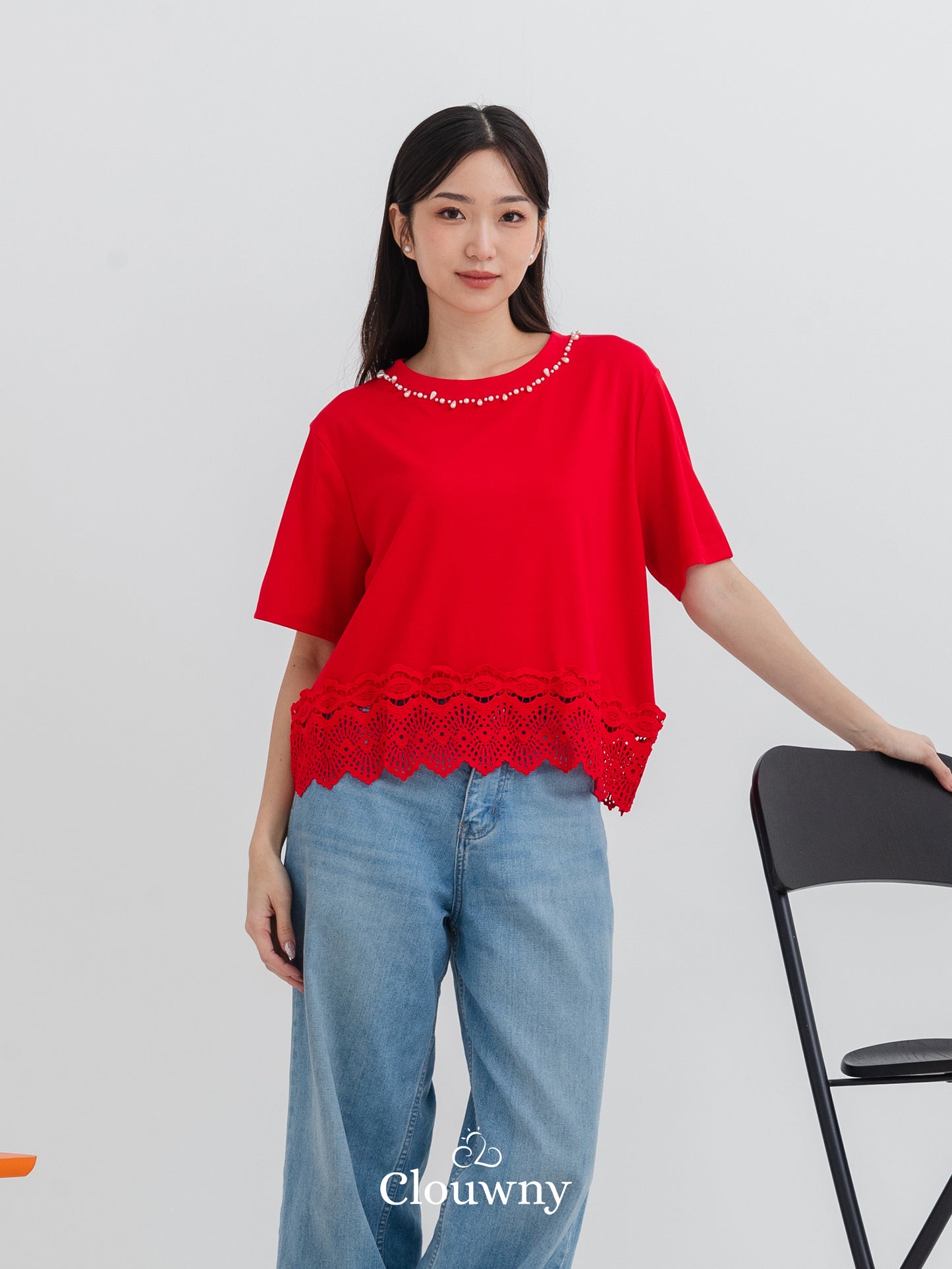 Megan Pearl Blouse - Red