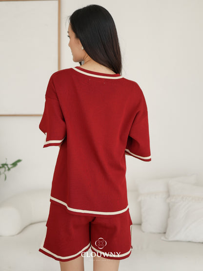 Gale Vneck Knit Set - Maroon