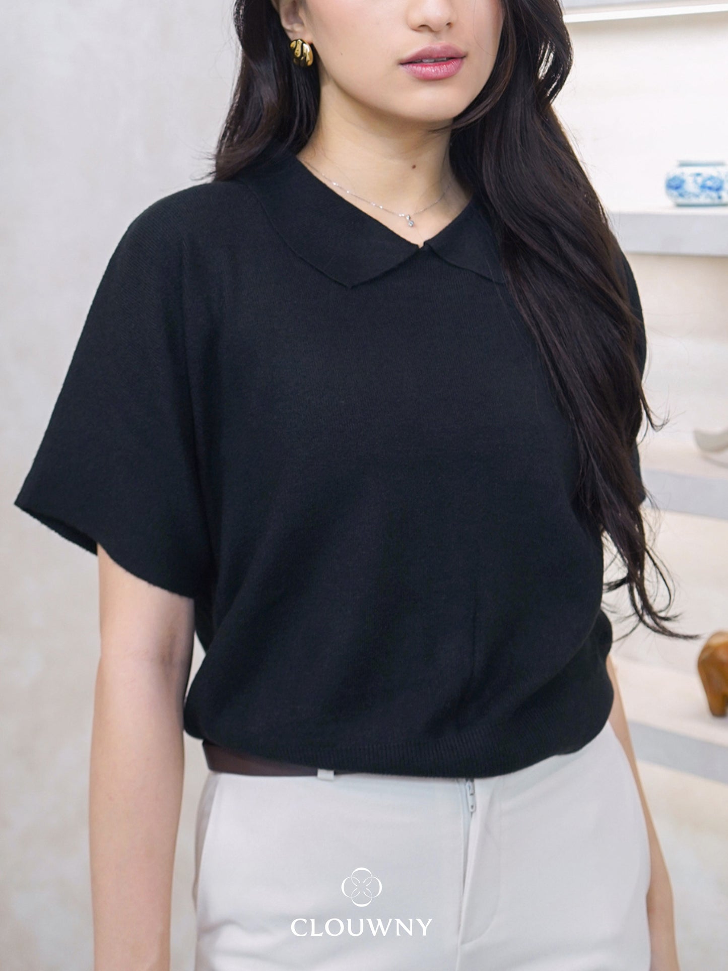 Lotie Collar Knit Top - Black