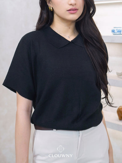 Lotie Collar Knit Top - Black