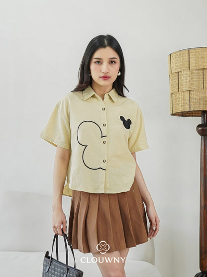 Mouse Button Cotton Shirt - Khaki