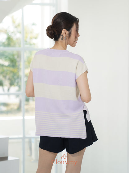 Atasan Rajutan Cortes Stripes - Lavender