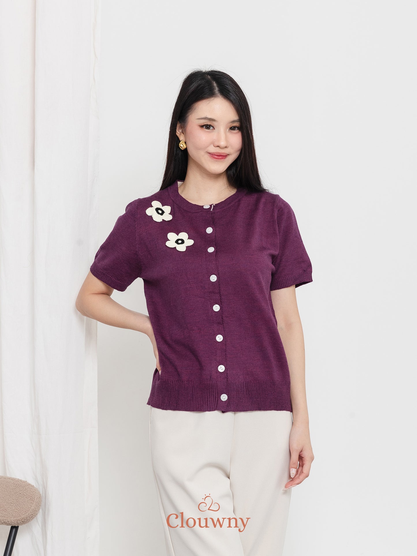 Alen Flower Knit Top - Magenta