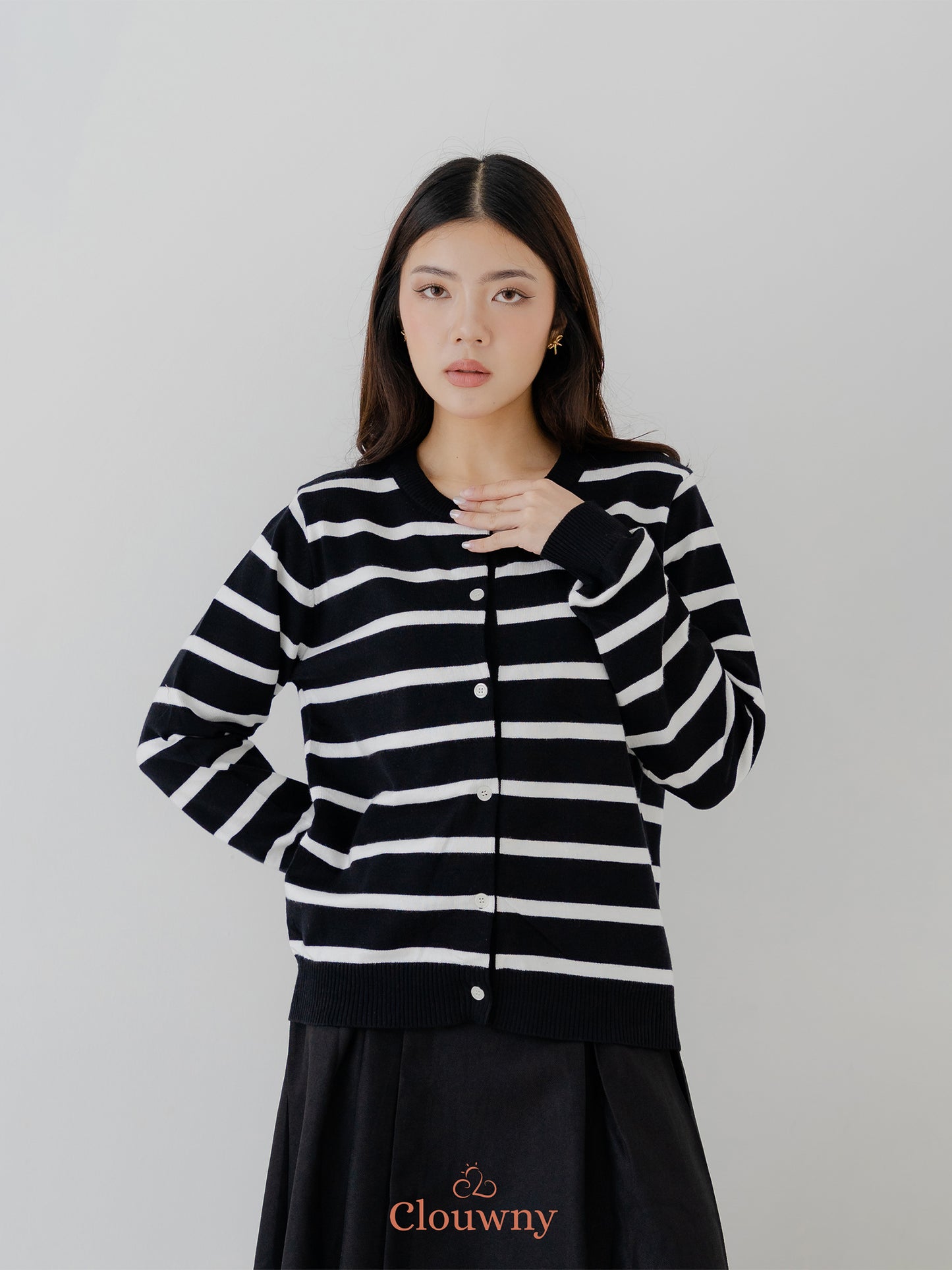 Naomi Stripes Cardigan - Black