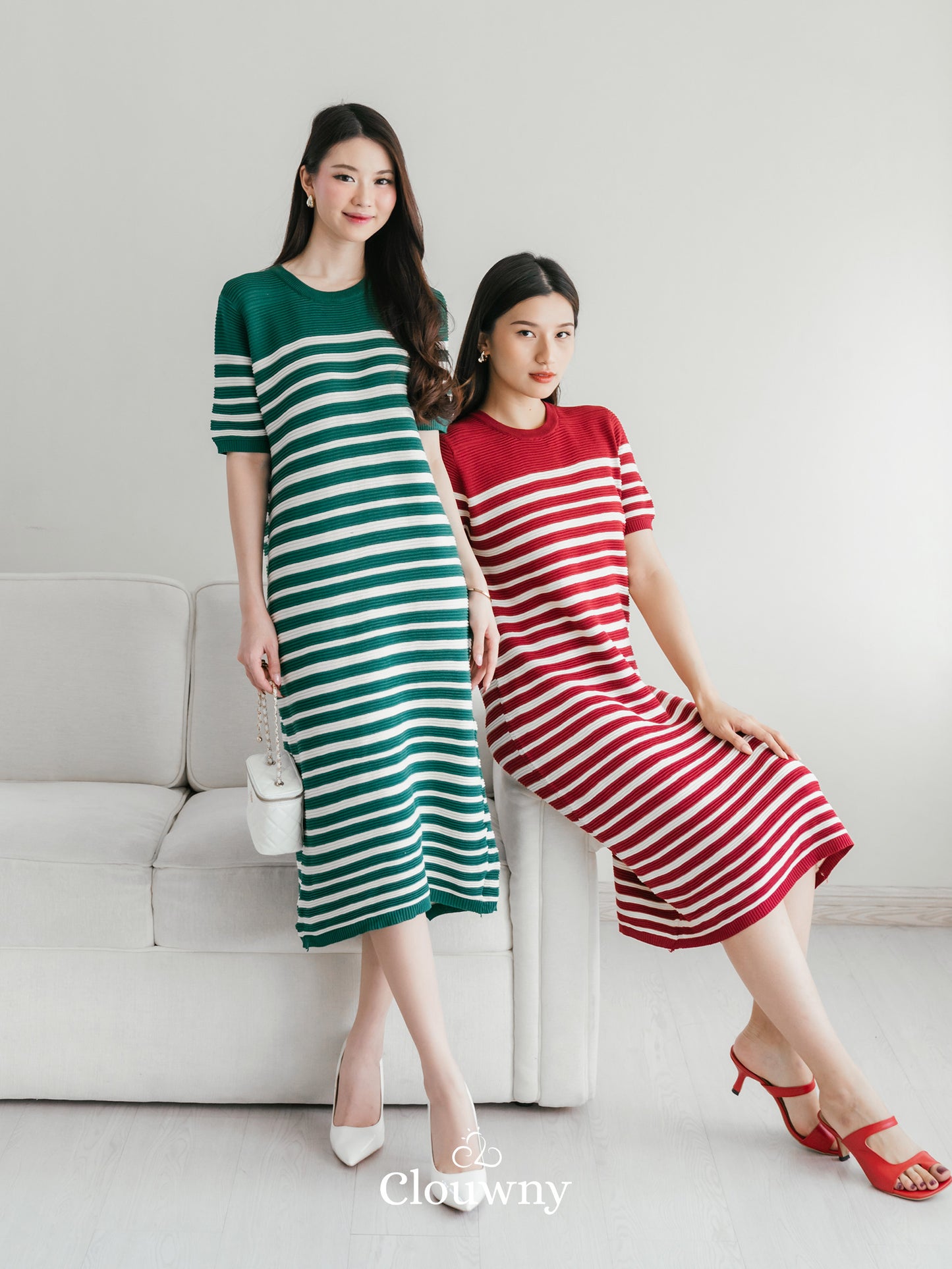 Mona Stripes Dress - Maroon