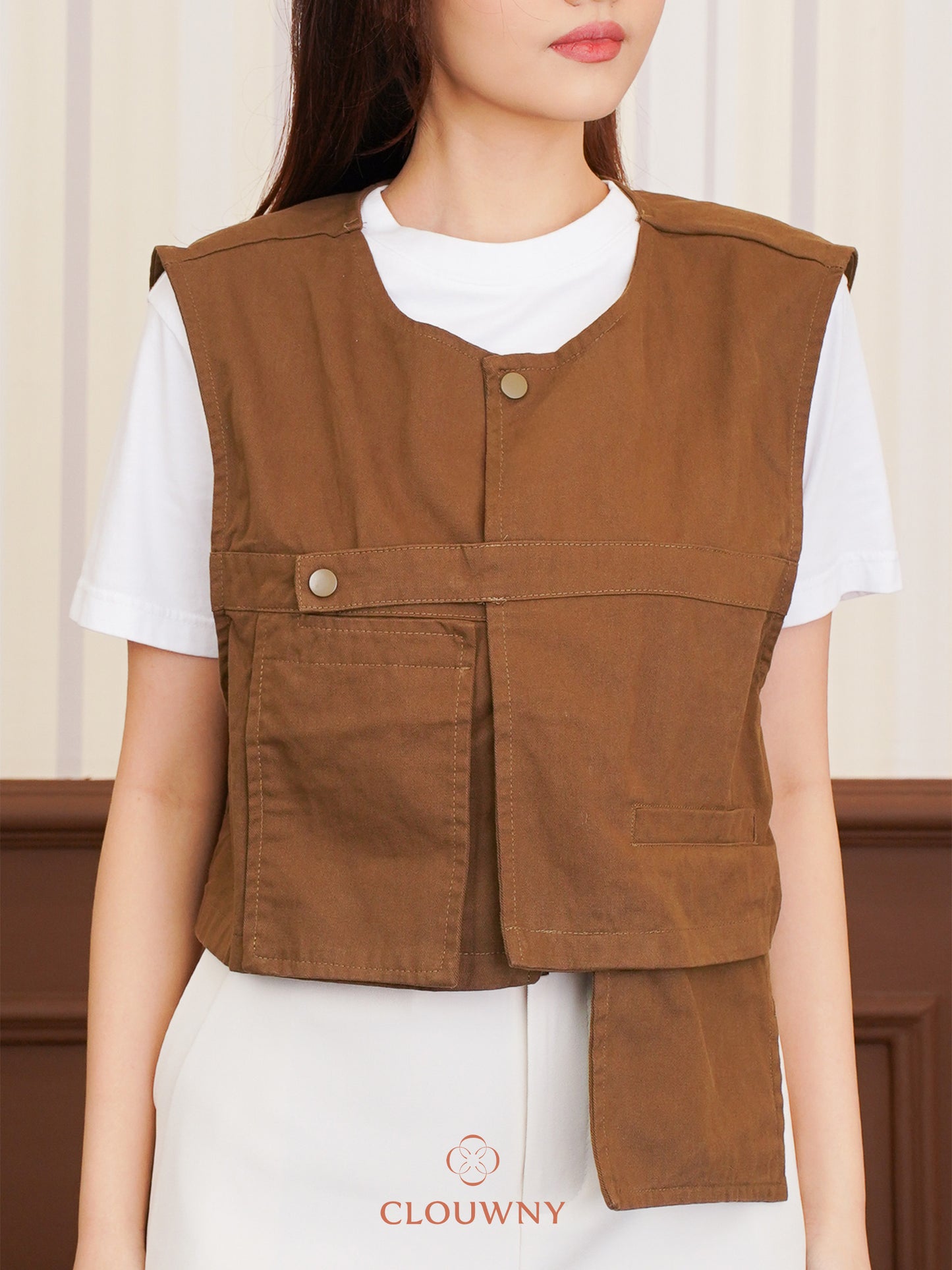 Christa Button Vest - Coffee