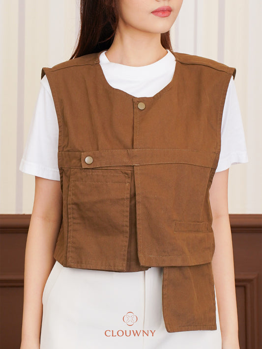 Christa Button Vest - Coffee