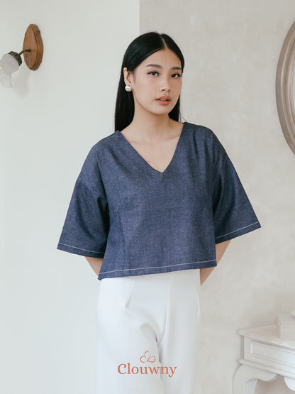 Hansen Vneck Blouse - Navy