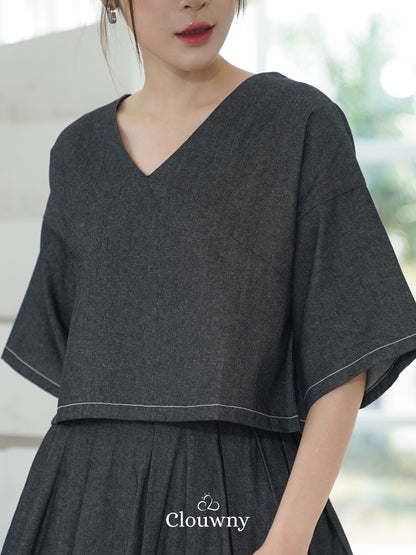 Hansen Vneck Blouse - Grey