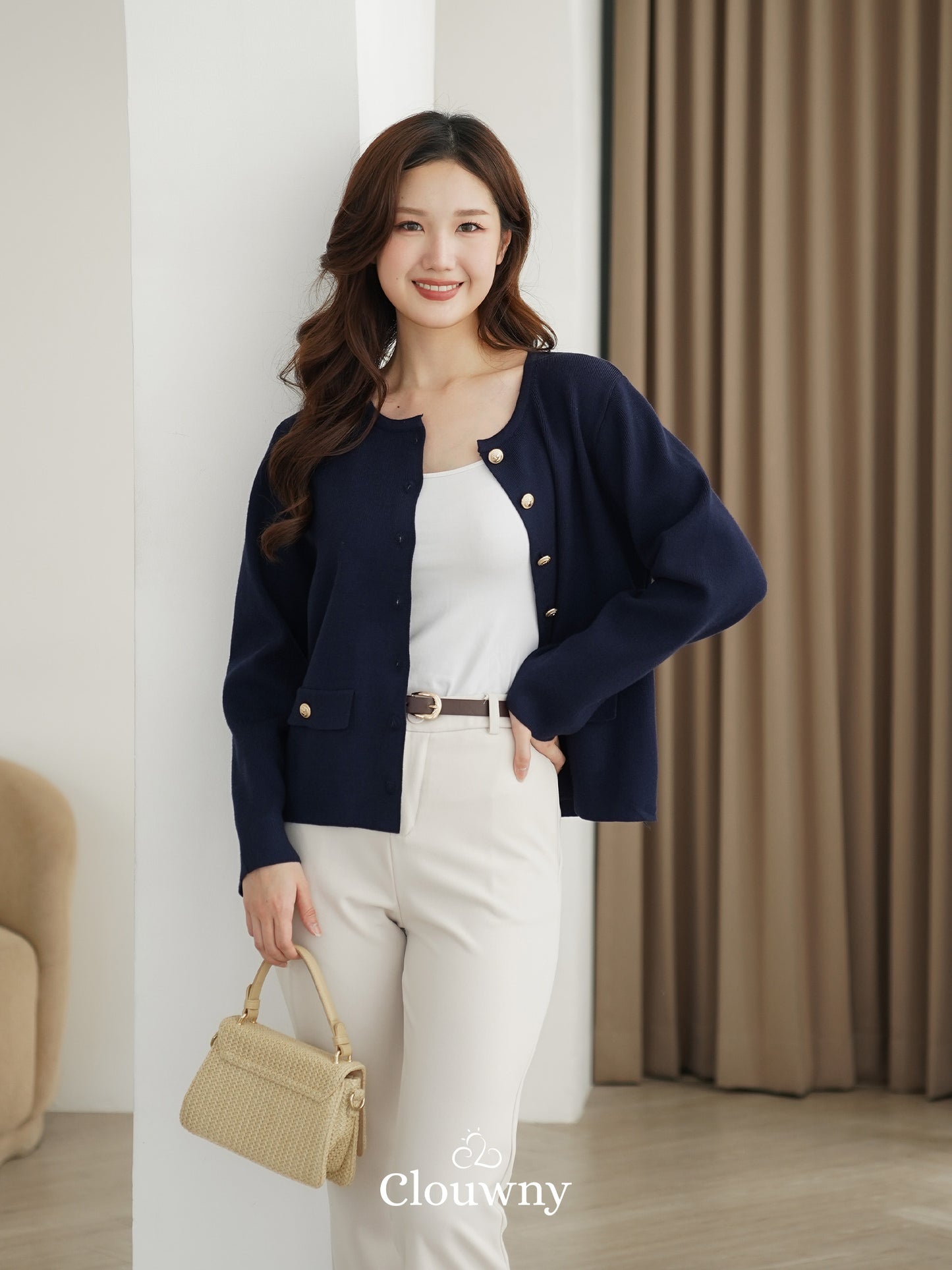 Luxen Button Cardigan - Navy