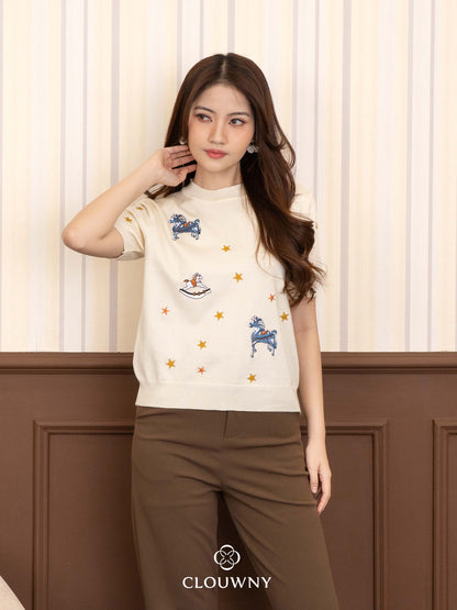 Star Horse Knit Top - Cream