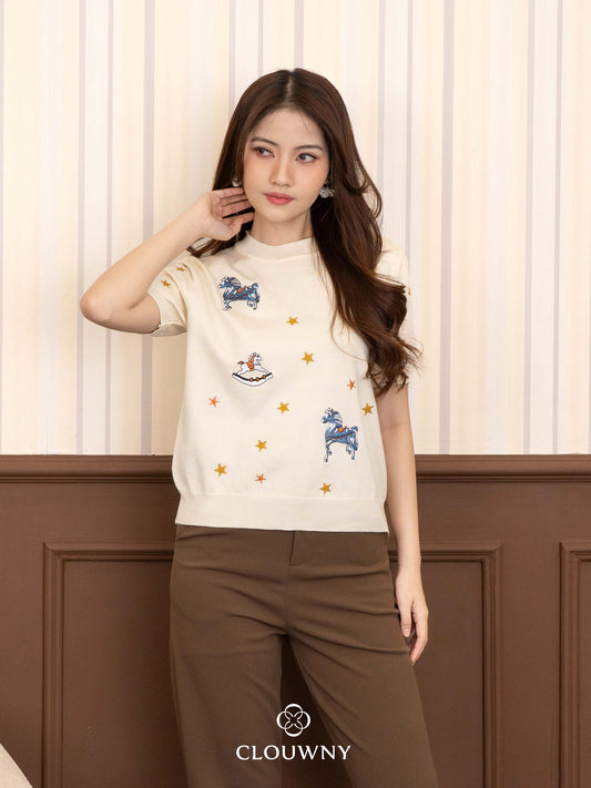 Star Horse Knit Top - Cream