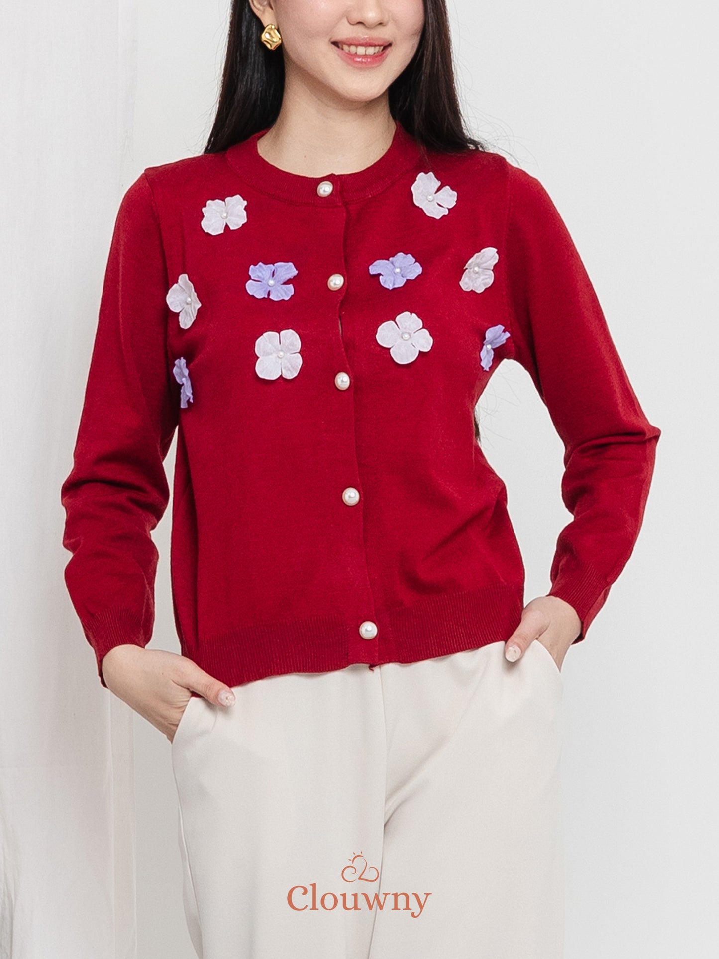 Oxa Button Knit Cardigan - Maroon