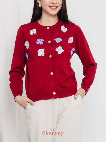 Oxa Button Knit Cardigan - Maroon