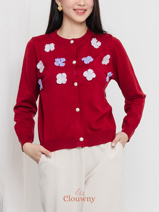 Oxa Button Knit Cardigan - Maroon