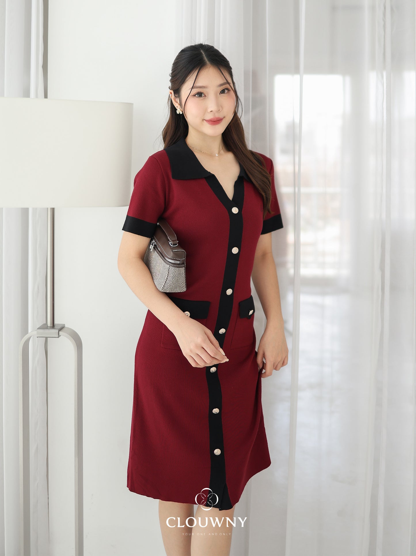 Lesa Double Pocket Knit Dress - Maroon