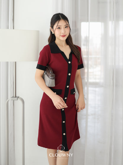 Lesa Double Pocket Knit Dress - Maroon