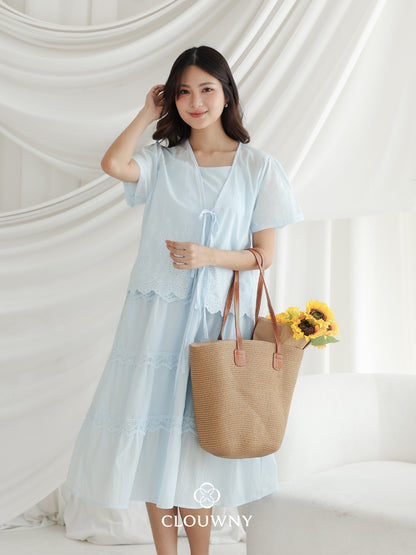 Katama Tiered Broderie Dress - Blue
