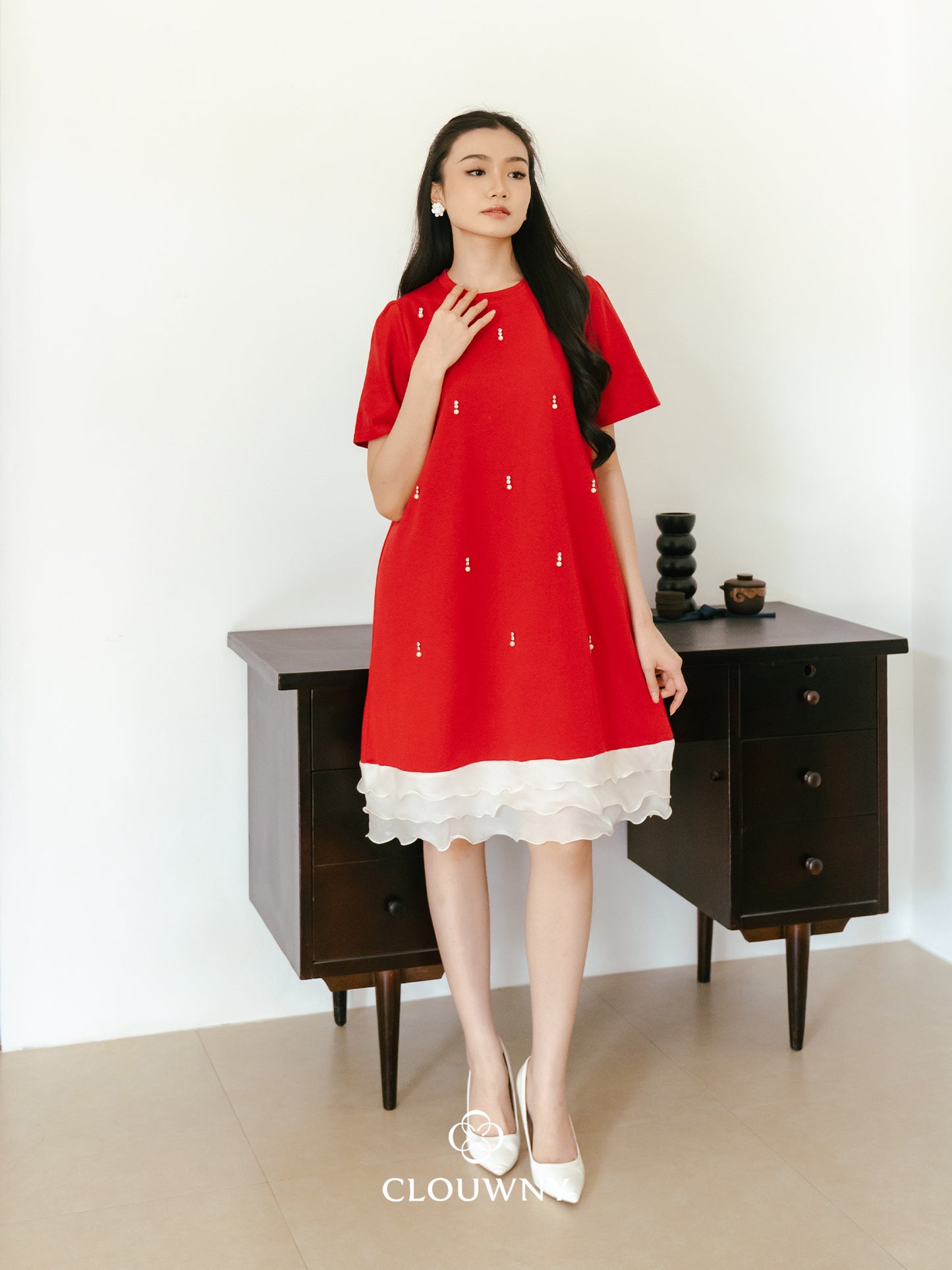 Alberta Pearl Dress - Red