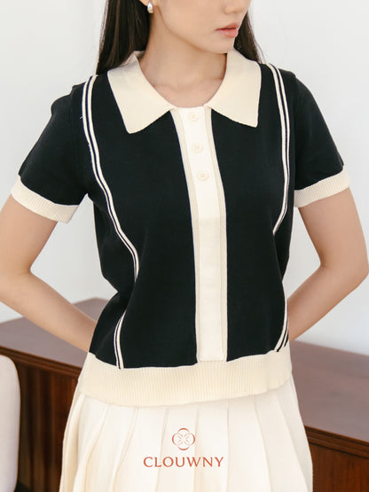 Maina Triple Button Knit Top - Black