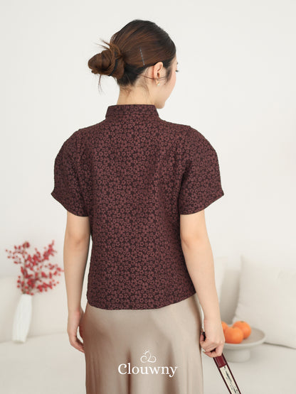 Jiro Button Qipao Top - Wine