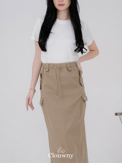 Kaze Cargo Denim Skirt - Beige