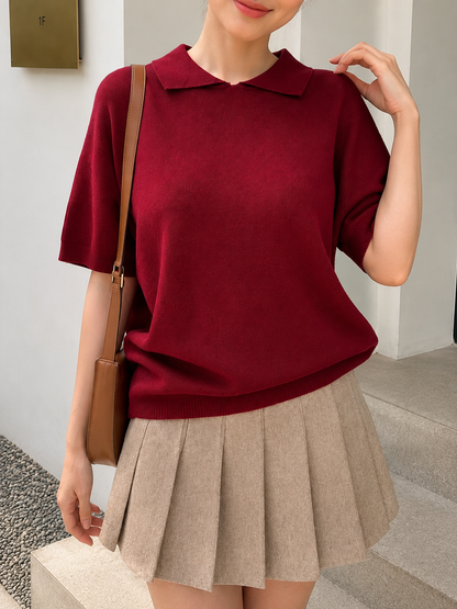Lotie Collar Knit Top - Maroon