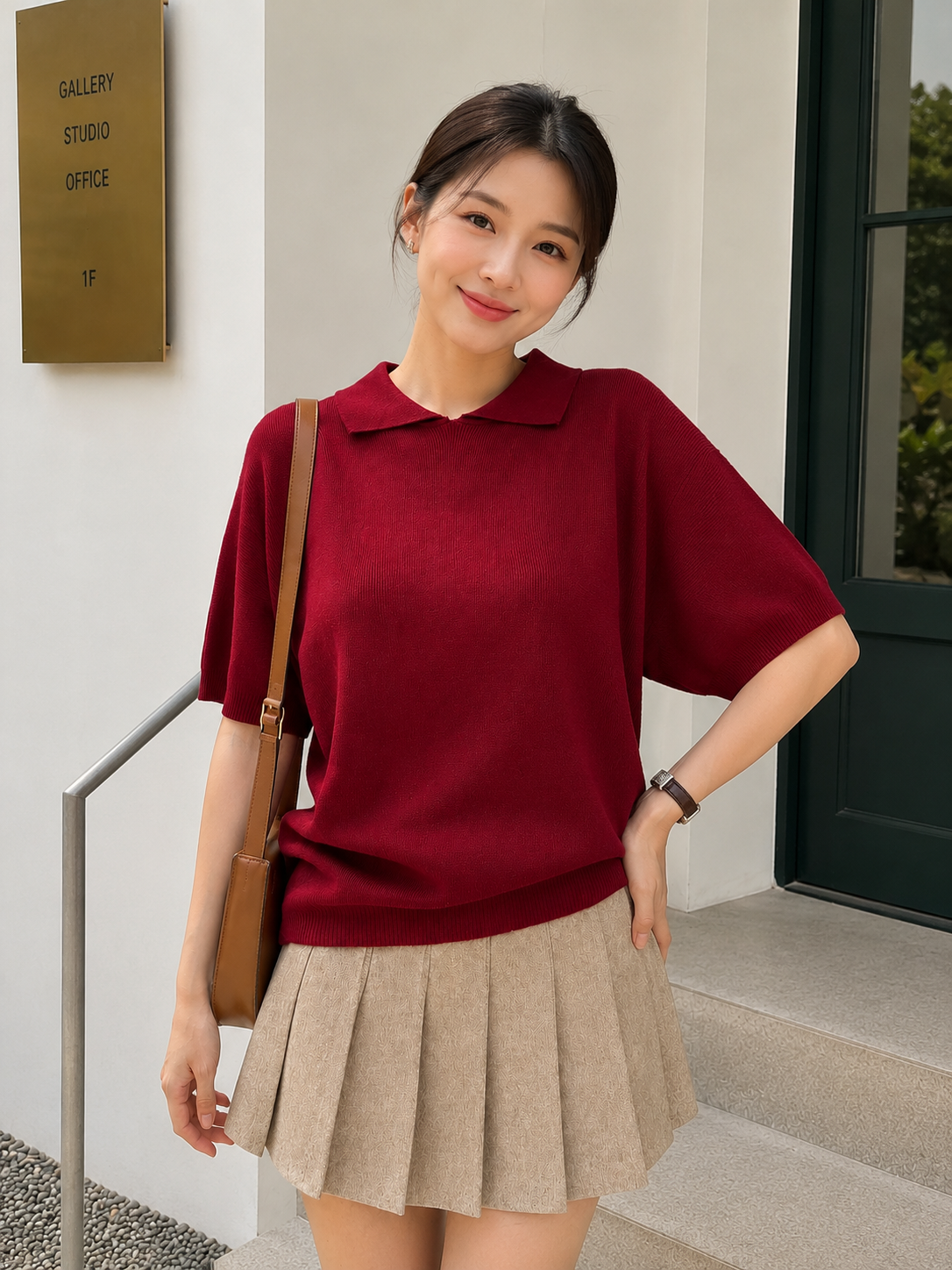 Lotie Collar Knit Top - Maroon