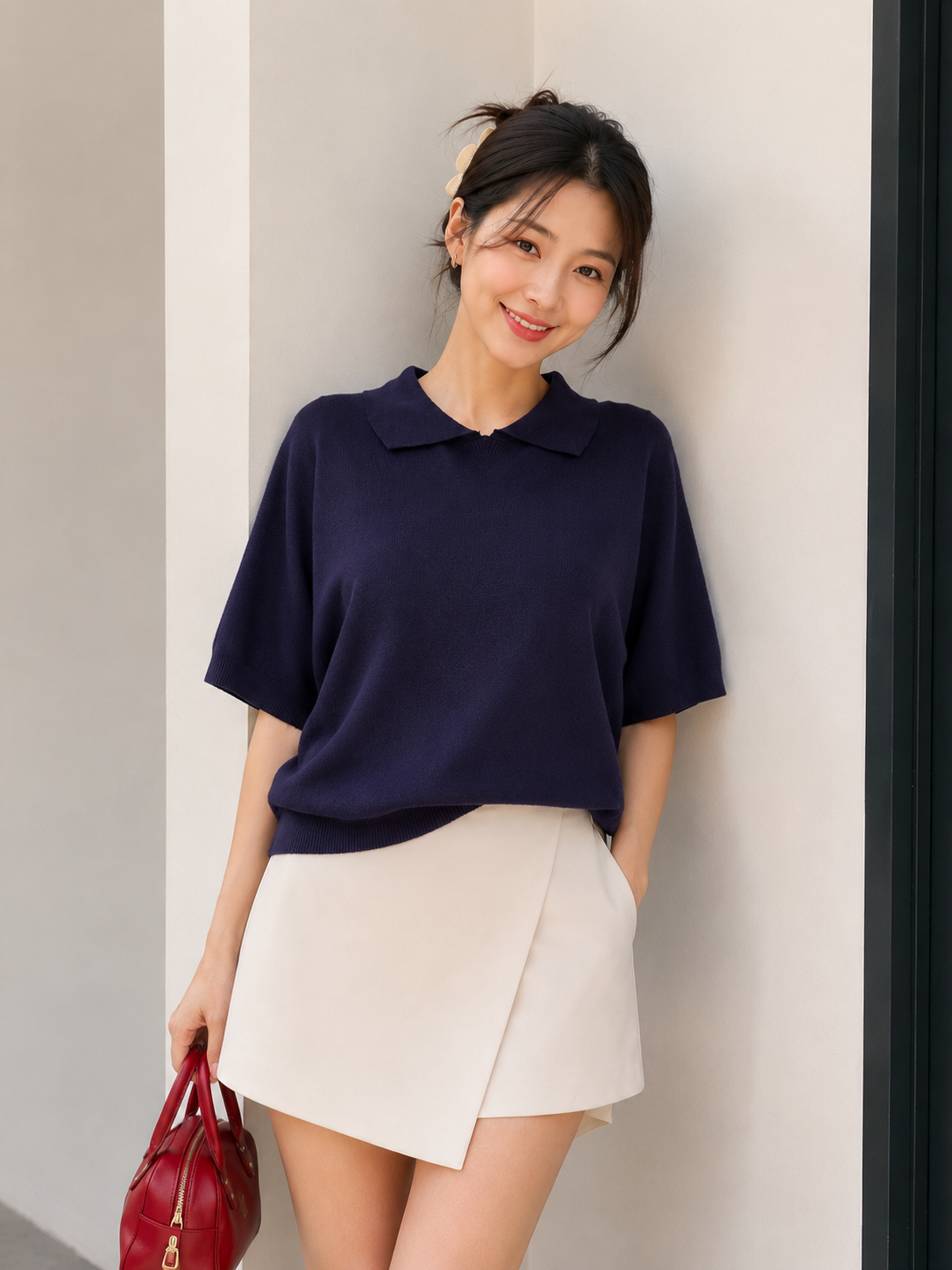 Lotie Collar Knit Top - Navy