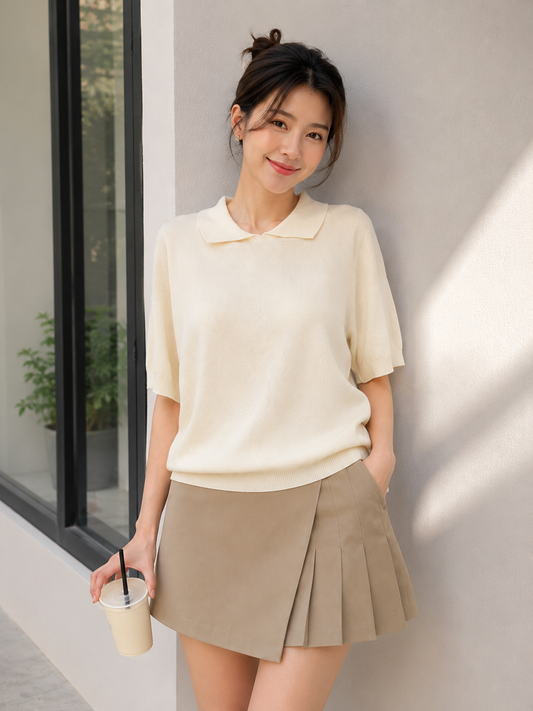 Lotie Collar Knit Top - Broken White
