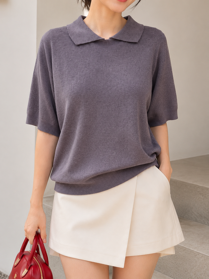 Lotie Collar Knit Top - Grey