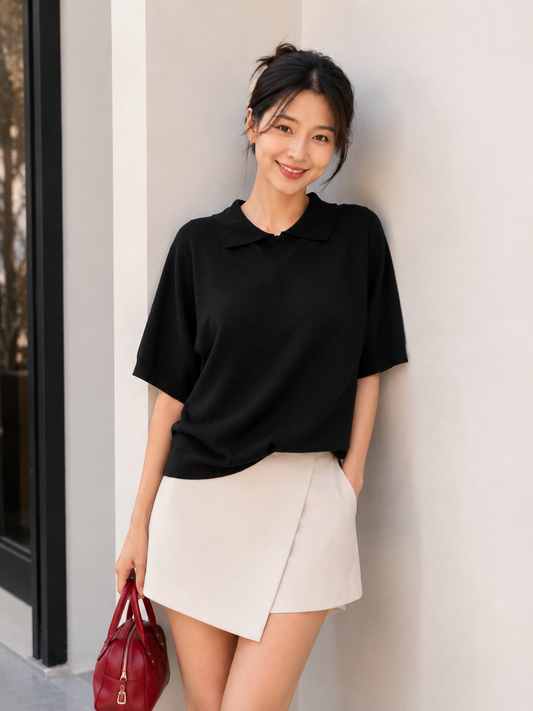 Lotie Collar Knit Top - Black