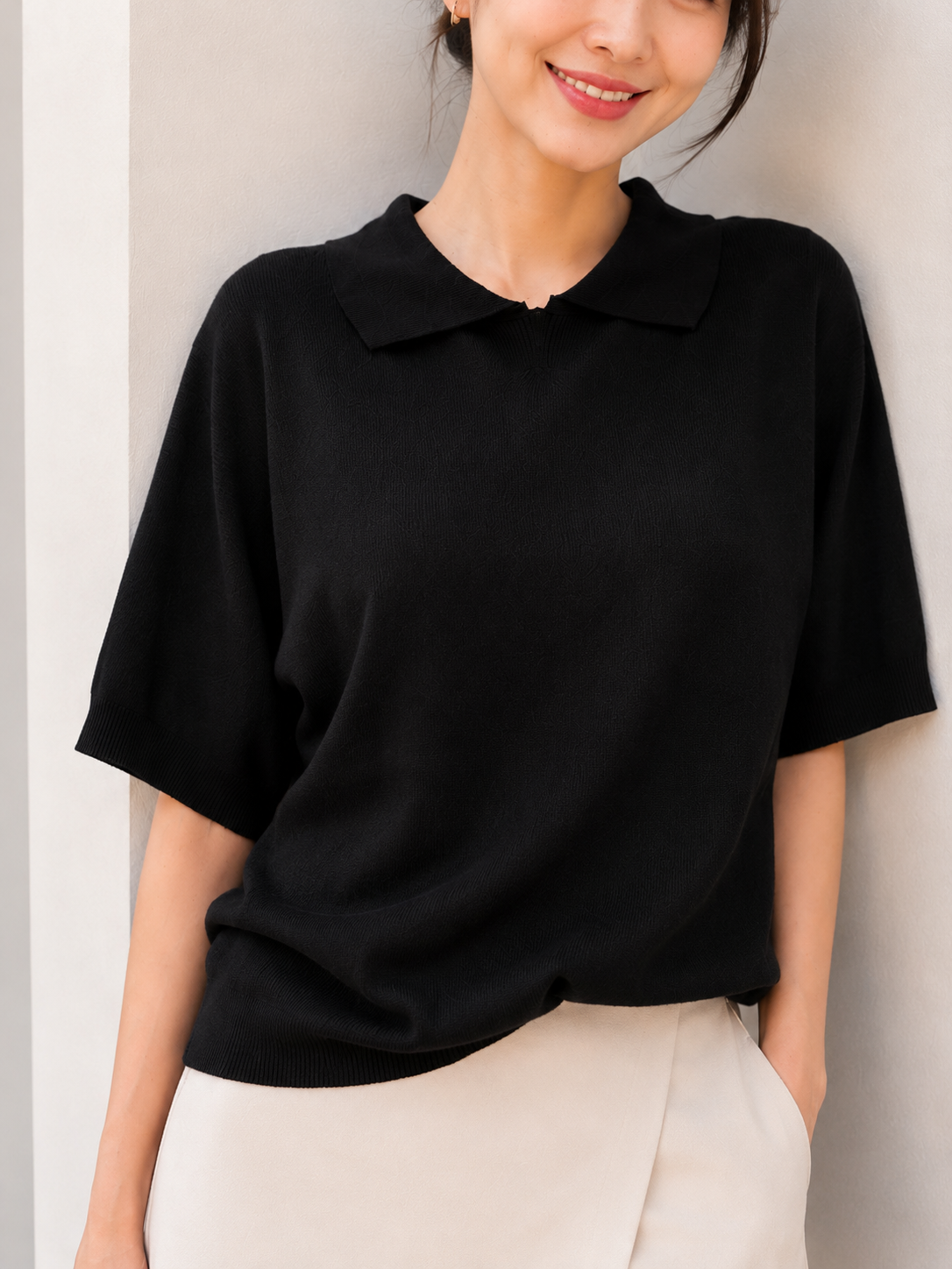 Lotie Collar Knit Top - Black