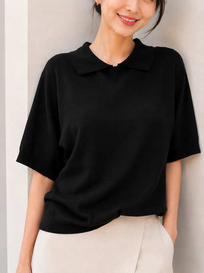 Lotie Collar Knit Top - Black