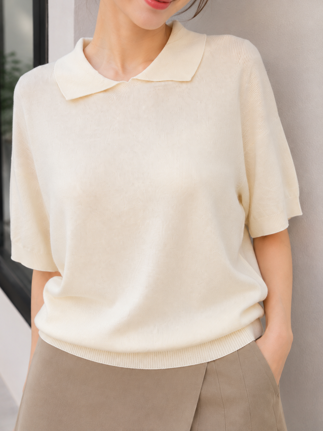 Lotie Collar Knit Top - Broken White