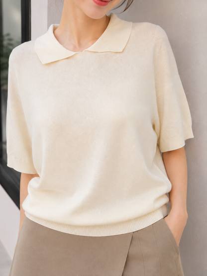 Lotie Collar Knit Top - Broken White