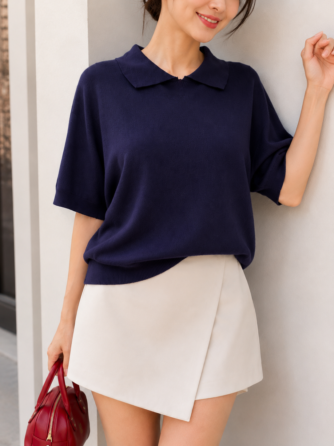 Lotie Collar Knit Top - Navy