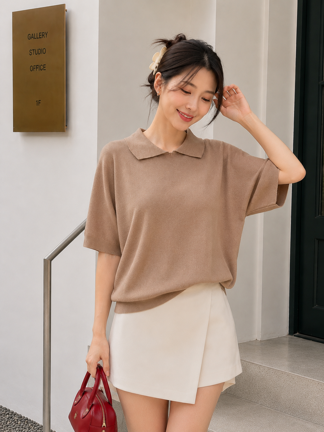 Lotie Collar Knit Top - Khaki