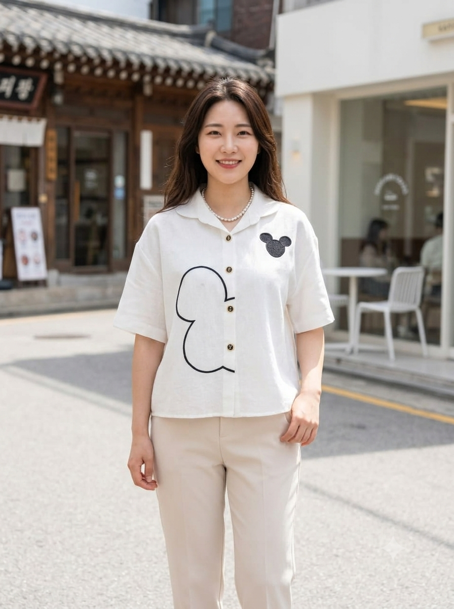 Mouse Button Cotton Shirt - White
